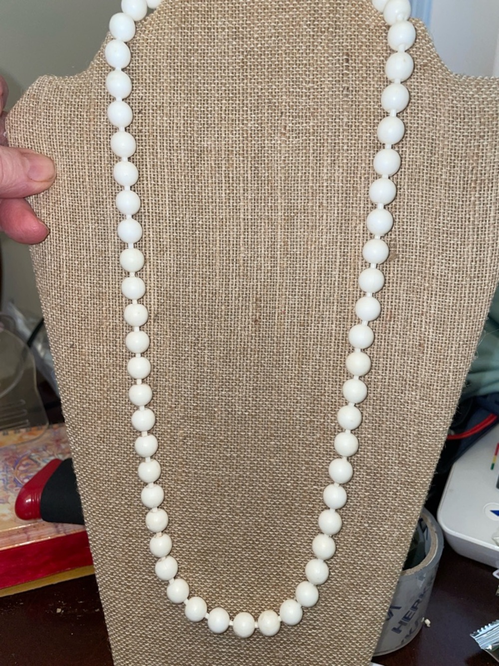 White Beaded Strand Necklace - Polished Round Beads